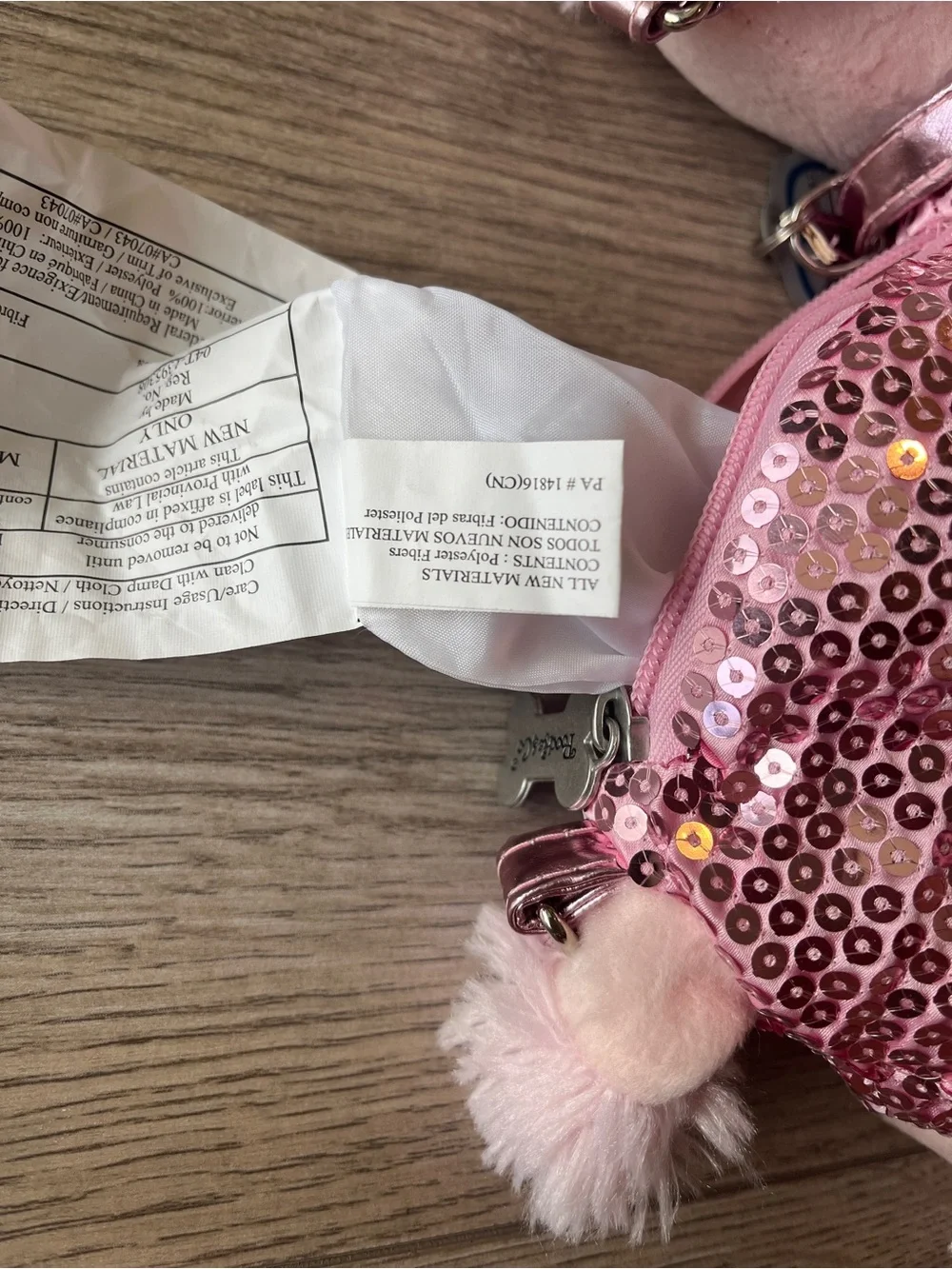 Poochie & Co. Bubblegum Pink Plush Poodle Purse with Sequins. Zips open EC